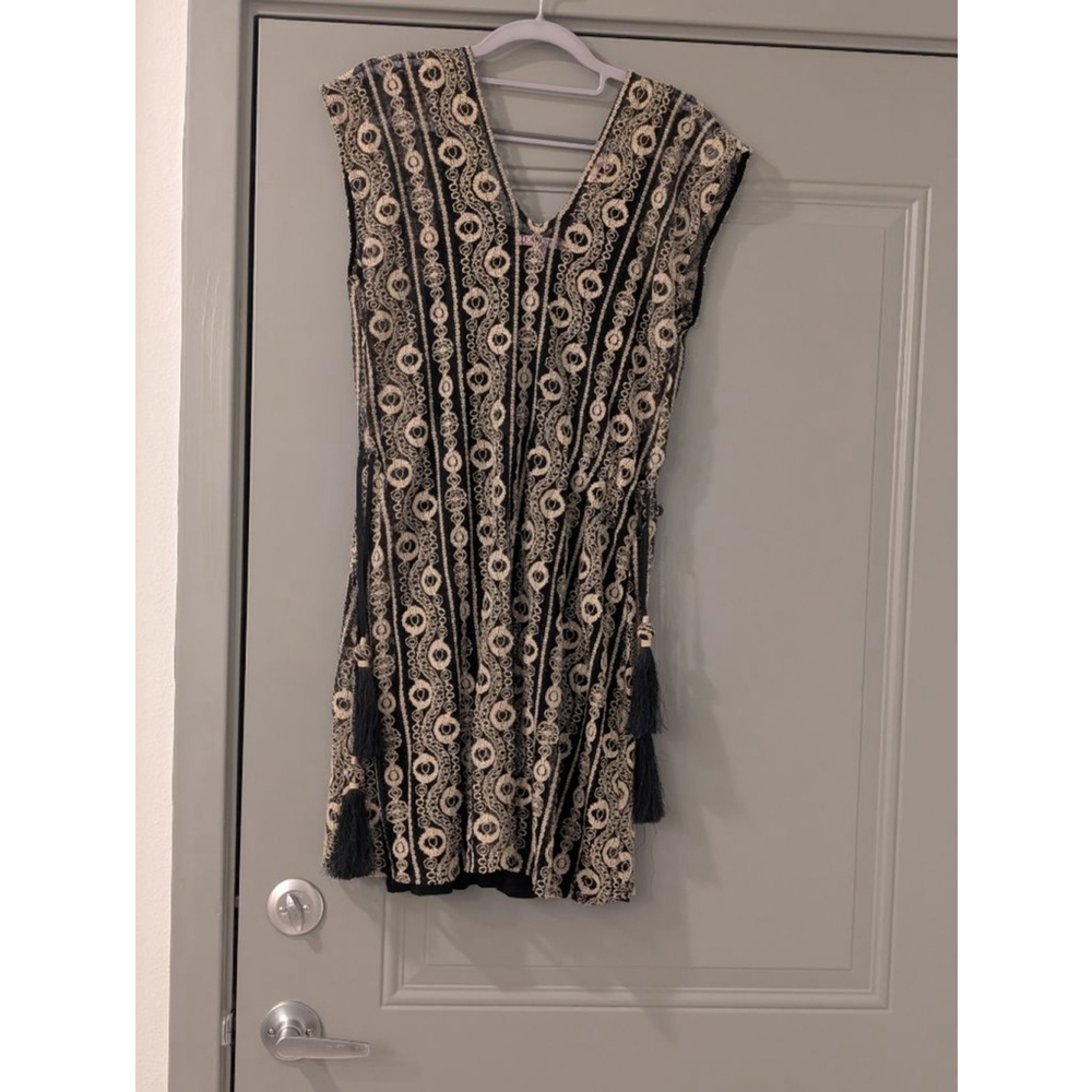 Women's Calypso St. Barth Black Beige Lace Mini Dress / Cover Up XS